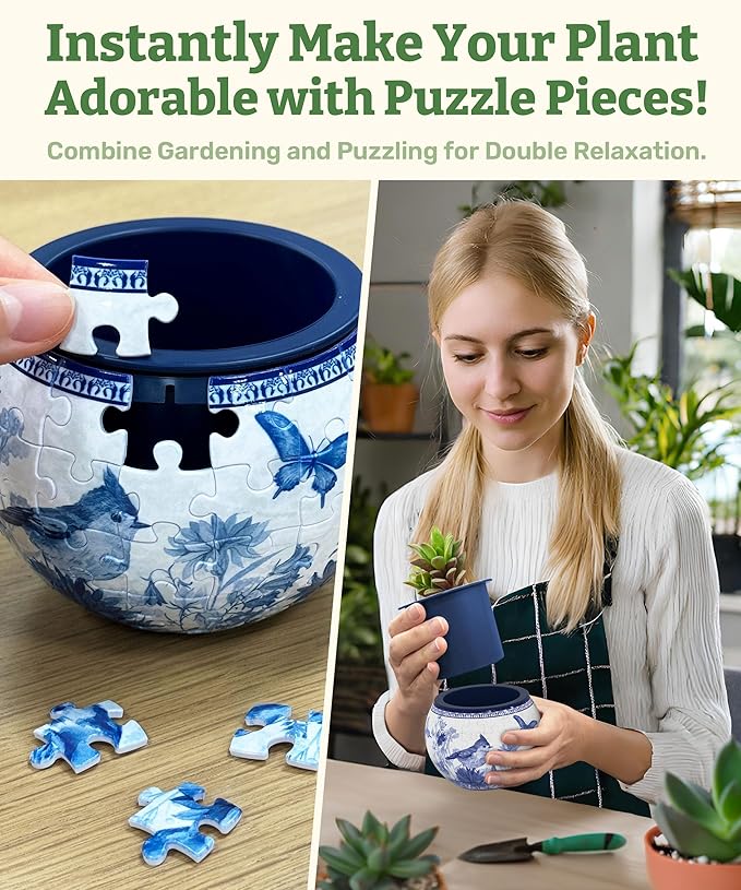 PieceRelax 3D Puzzle Planter 80 Pieces - Flower Pot - Oriental Birds and Flowers, Home Decor Flower Pots for Indoor Cactus, Succulents Pots [K1115]