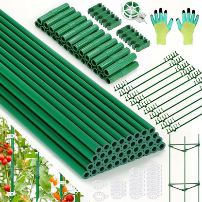 123PCS Garden Stakes Set with 36PCS 16 Inch Fiberglass Plant Sticks and Stake Arms, DIY 4ft 5ft 6ft 7ft 8ft Tomato Stakes, Garden Stakes for Vegetables Tomato Pepper Indoor Outdoor Plants