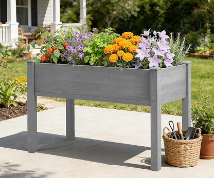 48×24×30 Inch Raised Garden Bed with Legs, Solid Wood Elevated Planter Box Stand with Liner for Outdoor Patio, Backyard & Balcony