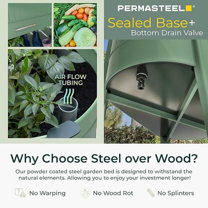 Permasteel Raised Garden Bed with Legs, 40×20×37 in, Planter Box with EnGrow™ TrueSoil™ Technology for Vegetables, Flowers, Herbs, and Fruit, Outdoor Indoor, Storage Shelf, Sage