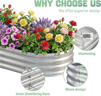 AHEONLAR 3 Pack 6×3×1ft Galvanized Raised Garden Beds, Oval Metal Garden Bed Planter Boxes Outdoor, Durable Raised Garden Beds Outdoor for Vegetables, Flowers, Silver