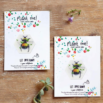 Plantable Wildflower Seed Paper Favors with Bee, Seed Packets Birthday Party Wedding Baby Shower Favors for Guests- Handmade Funeral Memorial Paper (Set of 24)