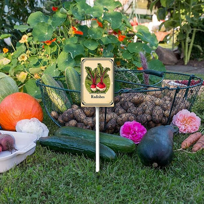 Uptell Vegetable Garden Radishes Yard Sign Label With Stake Plant Markers For Outdoor Plants Waterproof 7x8.8inch Nursery Garden Outdoor Sign