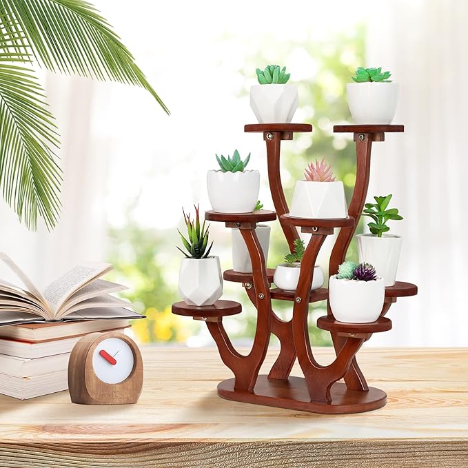 9 Pots Mini Succulent Stand Windowsill Small Plant Stand Multi Layers Succulents Display Shelf Kitchen Windowsill Desk Tabletop Plant Holder