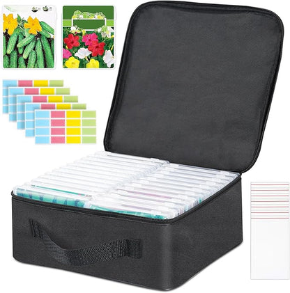 FACULX 24 Slots Seed Storage Organizer Box with Dual Zipper Bag, 100 Pcs Seed Sealed Bag and 80 Pcs Label Stickers,Seed Storage Container for Garden Vegetable Flower Plants Seeds Saving