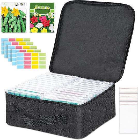 FACULX 24 Slots Seed Storage Organizer Box with Dual Zipper Bag, 100 Pcs Seed Sealed Bag and 80 Pcs Label Stickers,Seed Storage Container for Garden Vegetable Flower Plants Seeds Saving