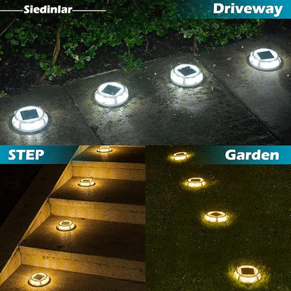 SIEDiNLAR Solar Deck Lights Outdoor 2 Modes 16 LEDs Dock Light Driveway Markers Solar Powered Waterproof for Ground Step Pathway Walkway Stair Garden Road Yard 12 Pack (Cool White/Warm White)