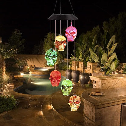 Skull Solar Wind Chimes Lights for Outside Gifts for Grandma Mom Skull Decorations Color Changing Decor LED Windchimes, Skull Gift for Birthdays, Theme Parties, Haunted House Party