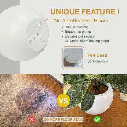9.7" H x 12" D Globo Fiberstone Round Planter with Drainage Hole, Smooth Finishes, Weather Resistant for Indoor and Outdoor Use, Included 2 Extra Coco Mats (Kilim Beige, 7.8" Pot Opening)