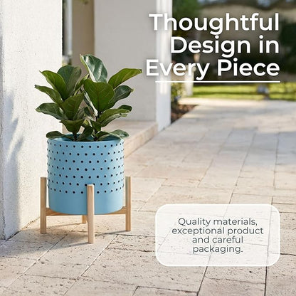 Sagebrook Home Stylish Ceramic Planter with Stand - Modern Stoneware Indoor/Outdoor Plant Pot - Decorative Garden Accent for Home & Patio - 11" Blue