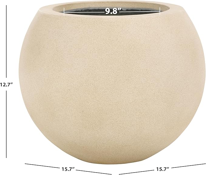 SAFAVIEH Outdoor Collection Gerand Modern Beige Concrete Ficonstone Sphere Planter Pot