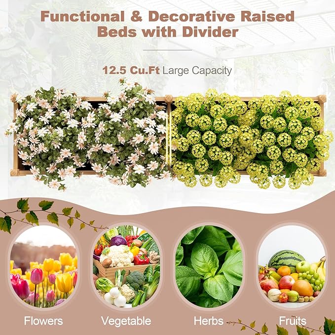 Giantex Wood Raised Garden Bed, Planting Bed with Corner Drainage, Non-Woven Liner for Growing Vegetables, Flowers, Herbs, Fruits, 89”x23.5”x16” Divisible Planter Box for Backyard, Garden, Lawn