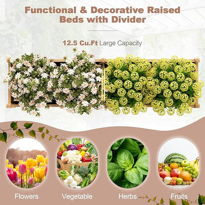 Giantex Wood Raised Garden Bed, Planting Bed with Corner Drainage, Non-Woven Liner for Growing Vegetables, Flowers, Herbs, Fruits, 89”x23.5”x16” Divisible Planter Box for Backyard, Garden, Lawn