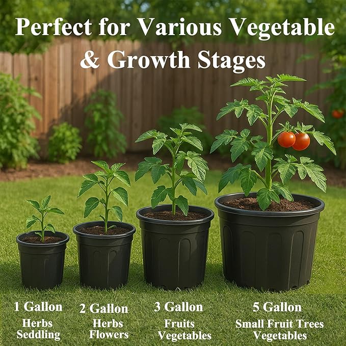 100 Pack 1 Gallon Flexible Plant Nursery Pots Plastic Seedling Starting Pots with Drainage Holes Soft Flower Pots Plant Container with Plant Labels, Black