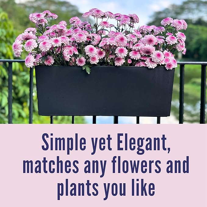 LaLaGreen Railing Planter Box (20 Inch, 4 Pack) Black Rectangular Window Flower Boxes with Bracket, Self Watering System Hanging Planter Box for Outdoor Plant Pots Container Deck Rail Fence Balcony