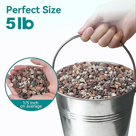 5lbs Mix Horticultural Lava Rock for Plants, 1/5 Inch Potting Soil Amendment for Succulents, Cactus & Bonsai, Decorative Volcanic Gravel for Terrarium, Drainage Gritty Rock, Top Dressing