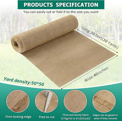 50x50 High Density Natural Burlap Plant Covers Freeze Protection, 40 in x 30 ft Heavy Duty Jute Tree Wrap for Outdoor Winter Shrub Shield & Garden Plant Care
