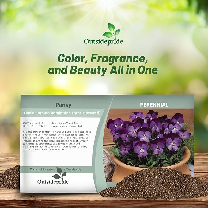 Outsidepride Admiration Viola Pansy Seeds for Planting - 2000 Pcs. Perennial, Cold-Hardy & Pollinator Friendly Flowers with Fragrant Blooms for Garden Beds, Borders & Container Displays