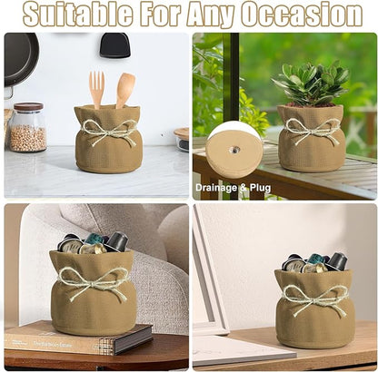 Succulent Pots Flower Pots for Indoor Plants Cute Plant Pots Candy Bowl for Office Key Holder Bowl Farmhouse Table Decor (Linen)