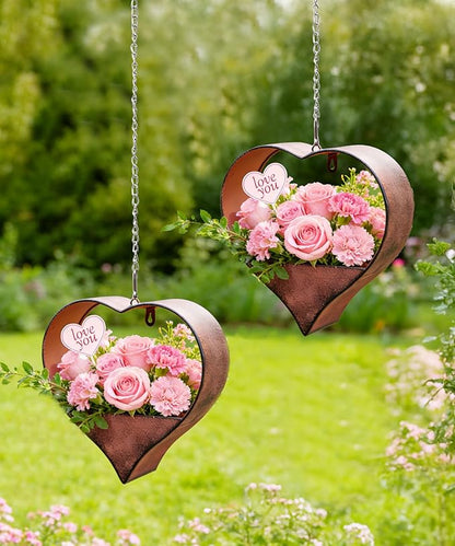 Metal Plant Hangers Indoor and Outdoor for Mom Women Her Wife Garden Lovers Birthday - Heart Shape Hanging Planters for Window Wall Living Room Office Decor(2 Pack)