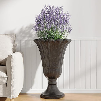 23" Tall Planters for Outdoor Plants Set of 2, Planter with Drainage Holes and Petal Design, Large Outdoor Planters for Porch, Garden, Indoor, Black