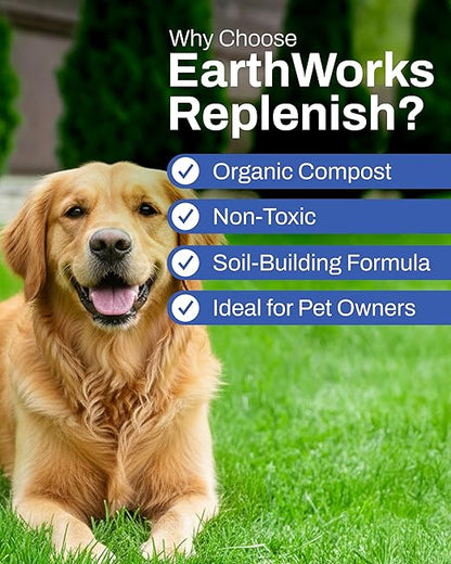 EarthWorks EW4H Replenish Lawn Fertilizer, Organic Compost Grass Food, Deep Root Turf Booster, Year-Round Green, Soil-Building Formula for All Seasons, 25 lbs