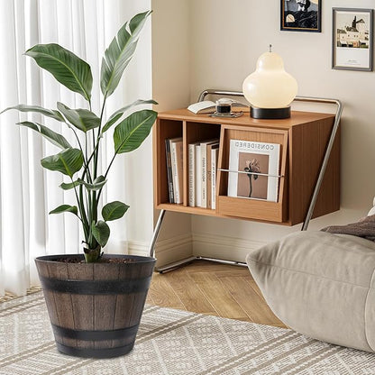 Large Plant Pots, 20 Inch 2 Pack Plastic Whiskey Barrel Planters, Big Flower Pots Wine Barrel Design for Outdoor Indoor, Garden, Porch, Patio, Backyard
