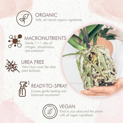 Organic Ready to Spray Orchid Food Mist - Bloom Booster Fertilizer for Orchids in Pots - Plant Nutrients for Healthy Flower & Reblooms (8 oz)