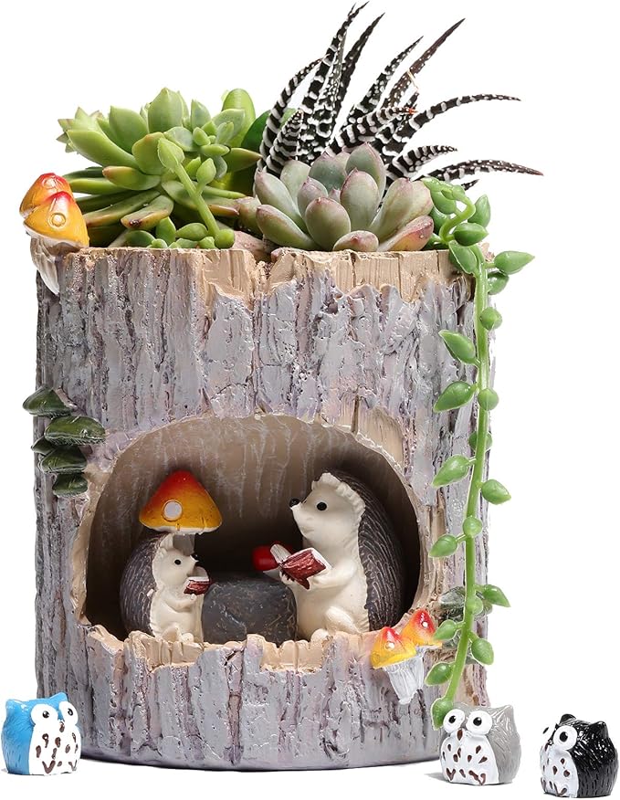 Succulent Pots with Drainage Creative Plants Flower Pot Hedgehog Planter Decor Cute Planters Animal Planter 4 inch Garden Desk Ornaments Cactus Gifts Gift for Mini Succulents Kid