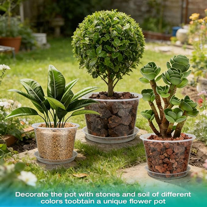 12 Inch Clear Nursery Pots with Drainage and Sacuers, 4 Pack Plastic Pots for Plants Indoor Outdoor, Large Clear Pots for Flowers, Succulents (12inx4pcs)