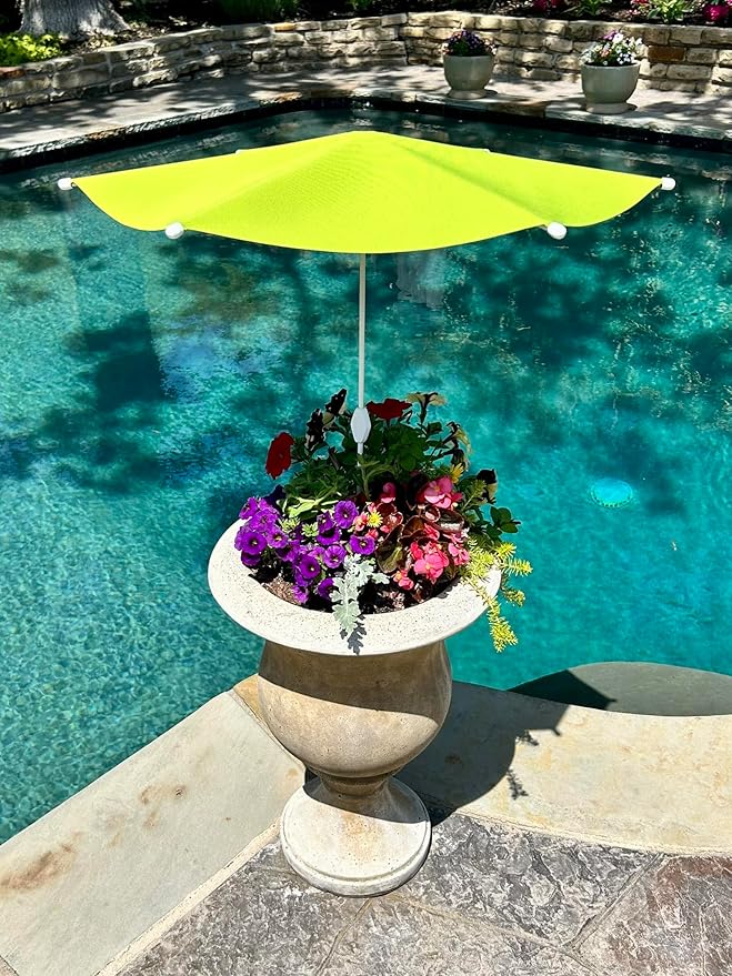 Fixed Plant Shade for Potted Plants 28" x 30" Outdoor Container Sun Shade Cover Premium Fabric Canopy with Fiberglass Frame & Soil Anchor Stripes & Solids Assembly Required