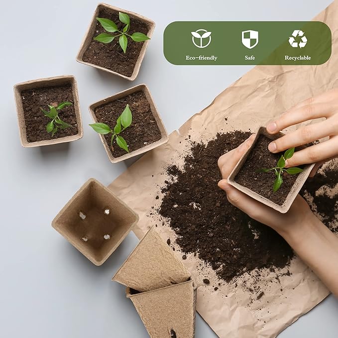 120 Pieces Peat Pots Plant Starters 2.3 Inch Square Peat Pots for Herb Seedlings Garden Germination Nursery Pots Organic Germination Plant Starter with Plant Markers Labels for Plants Supplies