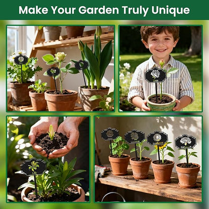 CUTHOLLOW 8PCS Metal Plant Markers Stakes Flowers for Outdoor Indoor, 3.5"x7" Waterproof Cute Garden Plant Labels Signs Tags for Farmhouse Greenhouse Decor - Funny Gardening Gifts
