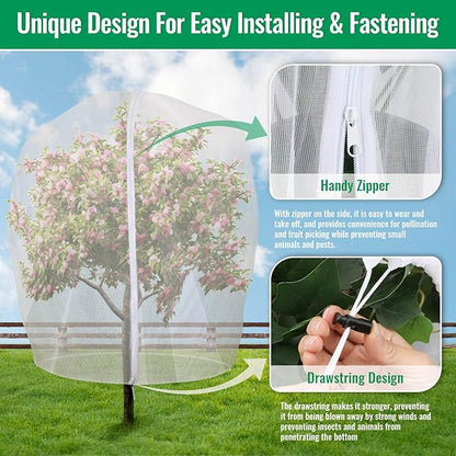 Mckanti 8.2 x 6.6 ft Fruit Tree Netting with Zipper and Drawstring for Garden, Bird Netting Covers for for Fruit Trees to Prevent Squirrels, Birds ﻿