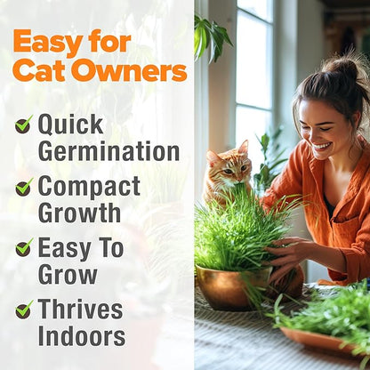 Home Grown 3200+ Indoor Cat Grass Refill – Non-GMO USA Grown Catnip, Oat & Alfalfa Seeds – Cat Grass Kit Replacement – Fast-Growing Pet Grasses for Cats’ Digestion & Hairball Relief