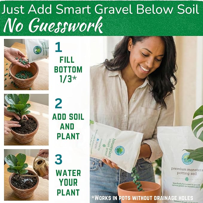 Houseplant Smart Gravel – Improve Drainage, Prevent Overwatering & Root Rot, Support Strong Roots | Eco-Friendly & Reusable Drainage Rocks for Potted Plants | Sustainably Recycled Ocean Plastic | 32oz