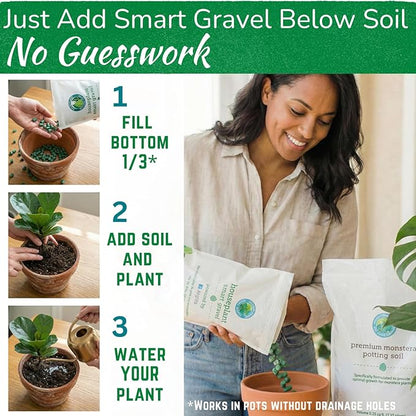 Houseplant Smart Gravel – Improve Drainage, Prevent Overwatering & Root Rot, Support Strong Roots | Eco-Friendly & Reusable Drainage Rocks for Potted Plants | Sustainably Recycled Ocean Plastic | 32oz