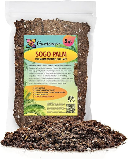 Organic SOGO Palm Plant Soil Mix by Gardenera - Cultivate Exquisite Form Excellence with Natural and Nutrient-Rich Formula - 5 Quart