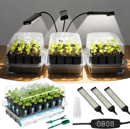 SOLIGT 72 Cell Self Watering Seed Starter Trays with Grow Light, 3 Seed Starter Kit with Humidity Domes, Full Spectrum Seedling Light with 8/12/18H Timer for Seed Starting, Seedling Growing