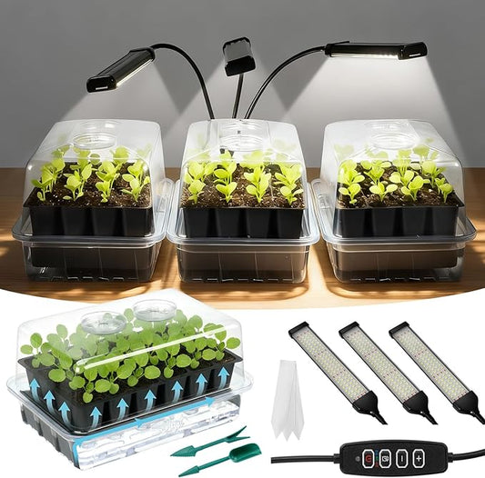 SOLIGT 72 Cell Self Watering Seed Starter Trays with Grow Light, 3 Seed Starter Kit with Humidity Domes, Full Spectrum Seedling Light with 8/12/18H Timer for Seed Starting, Seedling Growing
