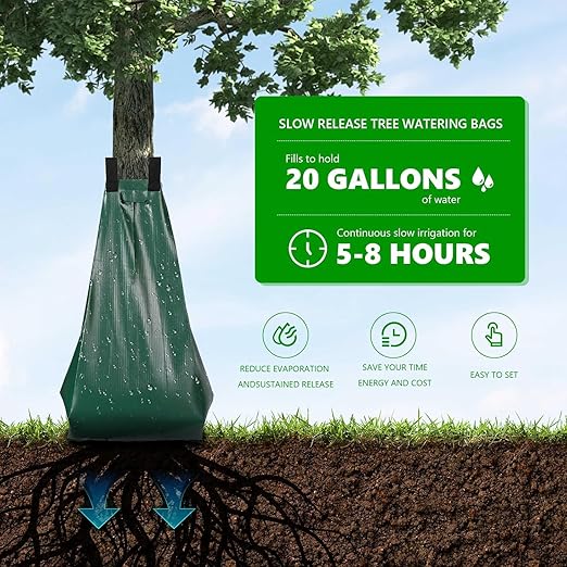 Tree Watering Bags 20 Gallon – Slow Release Drip Irrigation for Trees, PVC Tree Watering Bag for New & Established Trees, Deep Watering in 5–8 Hours, Ideal for Fruit Trees & Young Saplings (6 Pack)