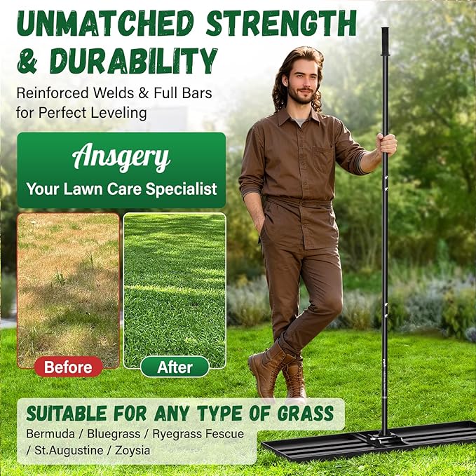 Lawn Leveling Rake 36X12 inch,78" Long Handle Level Rake ,Heavy Duty Yard Leveling Rakes Suit for Garden,Golf Lawn and Farm,Effort Saving Tool for Soil Grass Golf Field