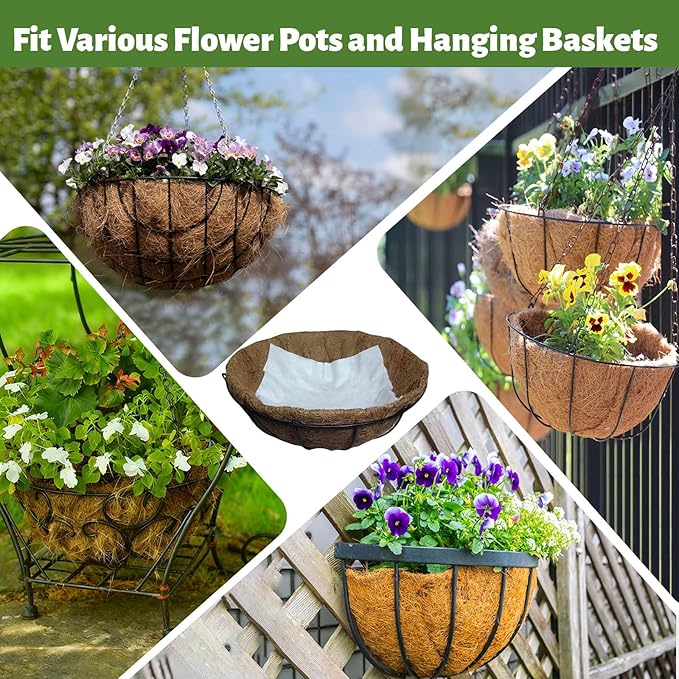 Hanging Basket Self Watering Liner, 10x10 Inch 30-Pack Premium Felt Plant Liners - Reusable, Water Retention & Drainage for Healthier Plants, Fits Wire and Coconut Hanging Baskets, Pots