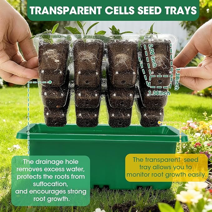 5 Packs Seed Starter Tray with Humidity Dome, Seed Starter Kit with Transparent Drain Hole Base Indoor Greenhouse Mini Propagator for Seeds Growing Starting(60 Cell Trays, Green)