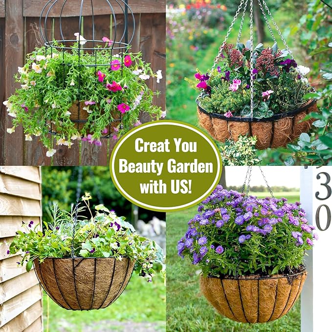 Legigo 3 Pack 16 Inch Hanging Basket Coco Liners Replacement, 100% Natural Round Coconut Coco Fiber Planter Basket Liners for Hanging Basket Flowers/Vegetables