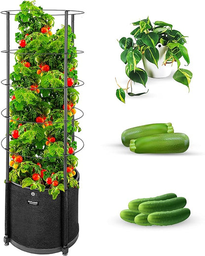 Outland Living Large Tomato Planter with Metal Trellis 68 Inch, 20 Gallon Fabric Pot with Drainage - Tall Cages for Climbing Outdoor Plants Cucumber, Grape, Beans and Flowers, Black (Pack of 1)