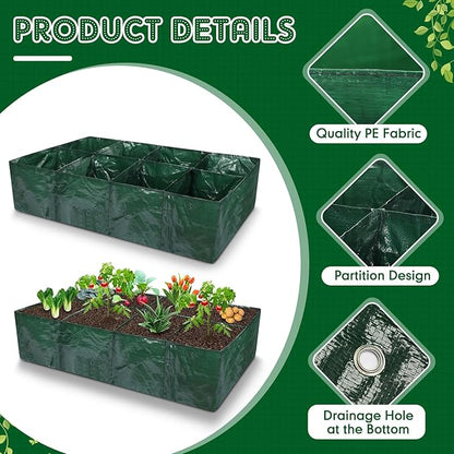 Woanger 4 Pcs Fabric Raised Garden Beds Planters 35 Gallon Plant Grow Bags with 8 Grid, Drainage Holes Vegetable Planter Rectangle Garden Containers for Vegetables Outdoor Fabric Pots for Flower Fruit