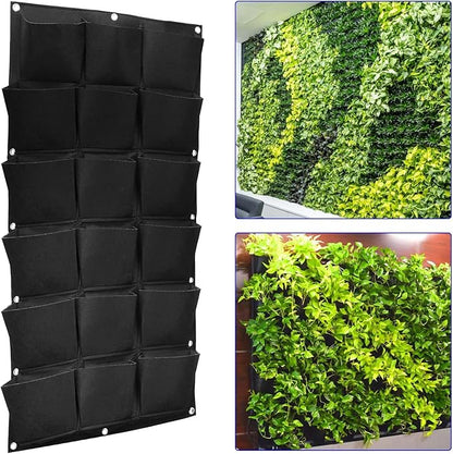 SOUJAP 2 Pack 18 Pockets Vertical Wall Garden Planter Plant Grow Bag, Hanging Felt Grow Bags Vertical Wall Garden for Indoor, Outdoor, Flower, Garden, Vegetable and Home Decoration (Black)