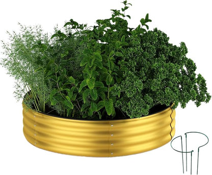 Garden Box Raised Flower Bed Galvanized Metal Planter Round Raised Garden Bed Kit for Gardening Outdoor 1PC Gold 2X2X1FT