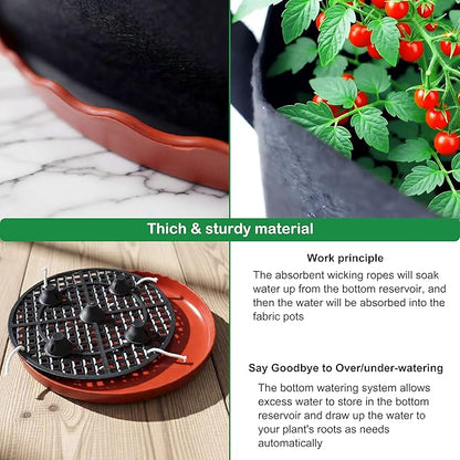 Fabric Grow Bag with Self-watering Base, 4 Pack 5 Gallon Nonwoven Garden Pot with Handle, Automatic Watering Planter, Cloth Plant Container with Self Watering System Tray Saucer Vegetable Fruit Flower